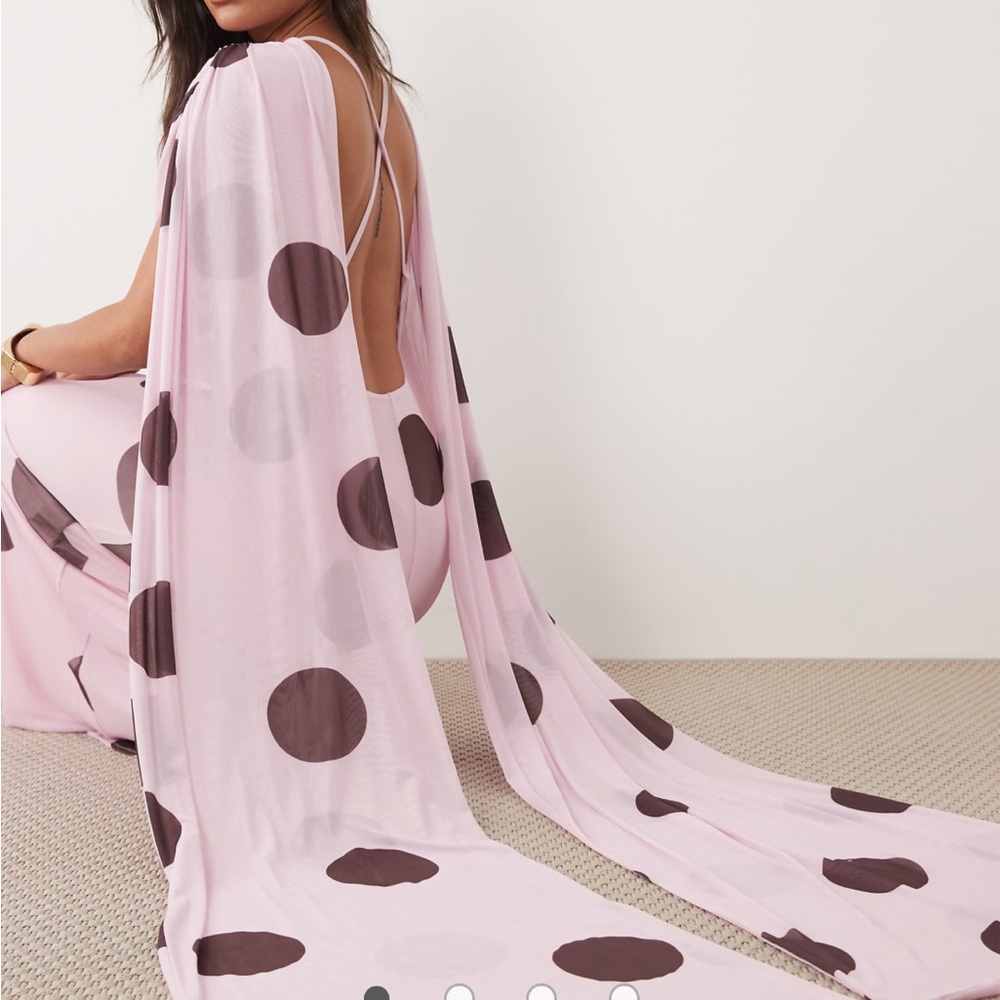 ASOS Elegant Pink Polka Dot Cape Dress - Picture 2 of 4